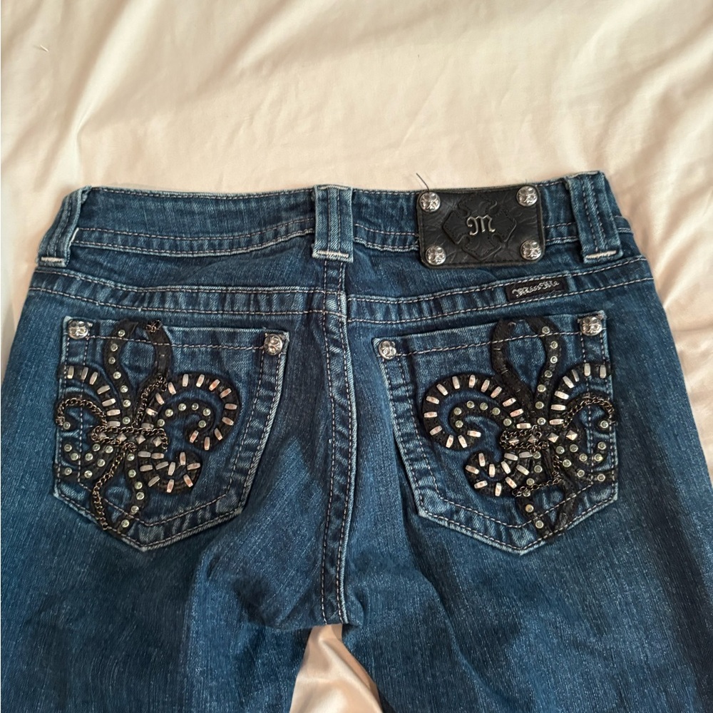 Women's Blue Embellished Jeans W/ Chains
